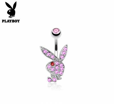 Playboy Bunny Belly Ring CZ Pink /Red Eye