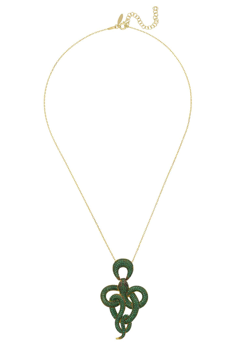 Viper Snake Pendant Necklace Gold Emerald