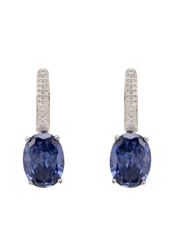 Alexandra Oval Drop Earrings Silver Tanzanite