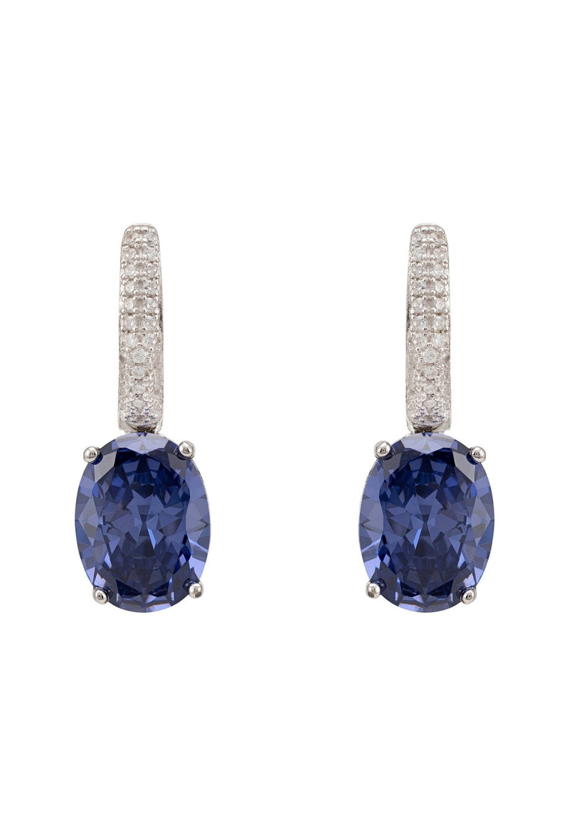 Alexandra Oval Drop Earrings Silver Tanzanite