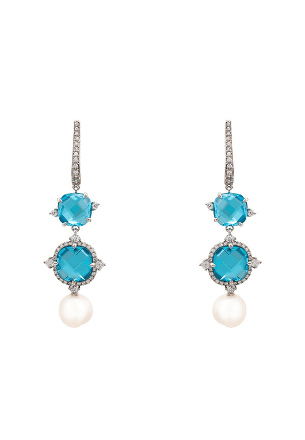 Marguerite Pearl & Blue Topaz Earrings Silver