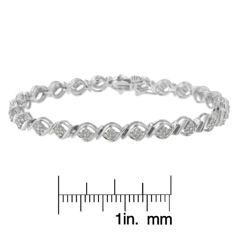 Sterling Silver Diamond Cluster Link Bracelet (1 Cttw, I-J Color, I2-I3 Clarity)