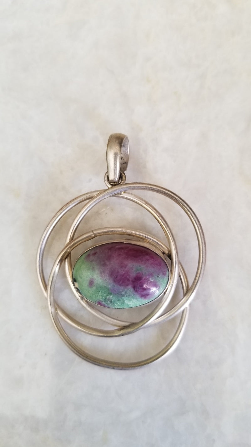Silver Hand Wrapped Natural Ruby Zoisite Pendant Unique Jewelry