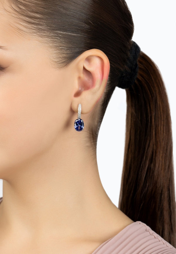 Alexandra Oval Drop Earrings Silver Tanzanite