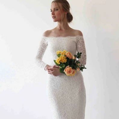 Ivory Off Shoulder Mermaid  Wedding Dress #1214