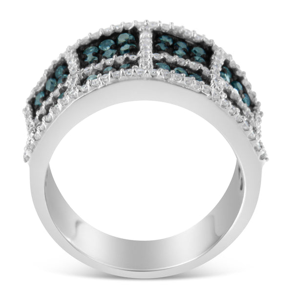 14K White Gold White and Treated Blue Diamond Cocktail Ring (1 1/2 Cttw, H-I Color, I1-I2 Clarity) - Size 7