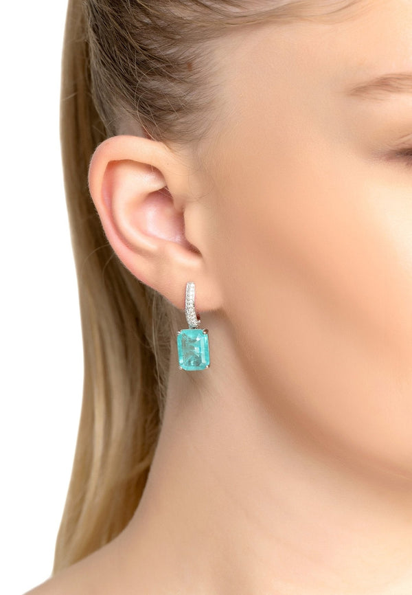 Alexandra Rectangle Drop Earrings Silver Paraiba Tourmaline