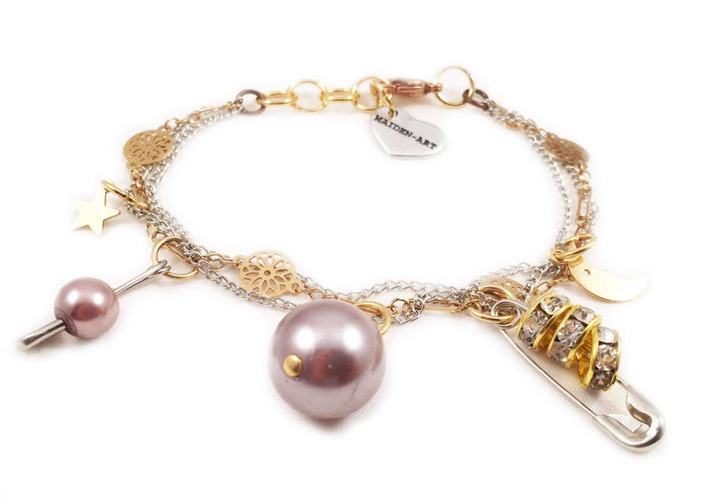 Safety Pins, Crystals and Pearls Bracelet. Perfect for Parties, Summer Time and Gift for Her.