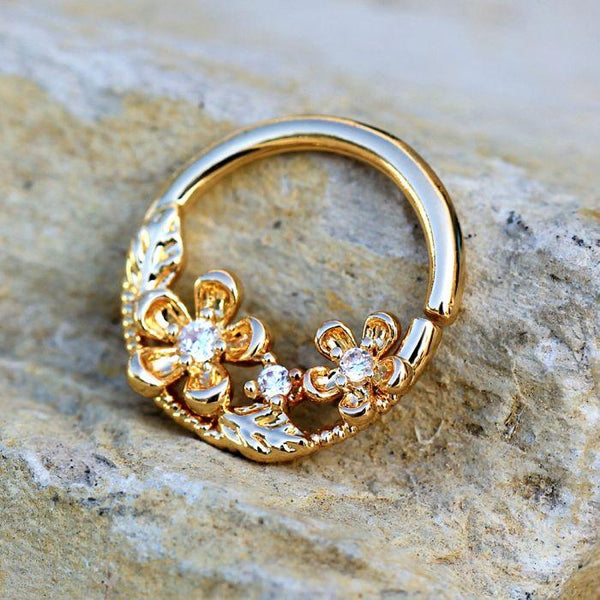 Gold Plated Jeweled Flower Field Seamless Ring