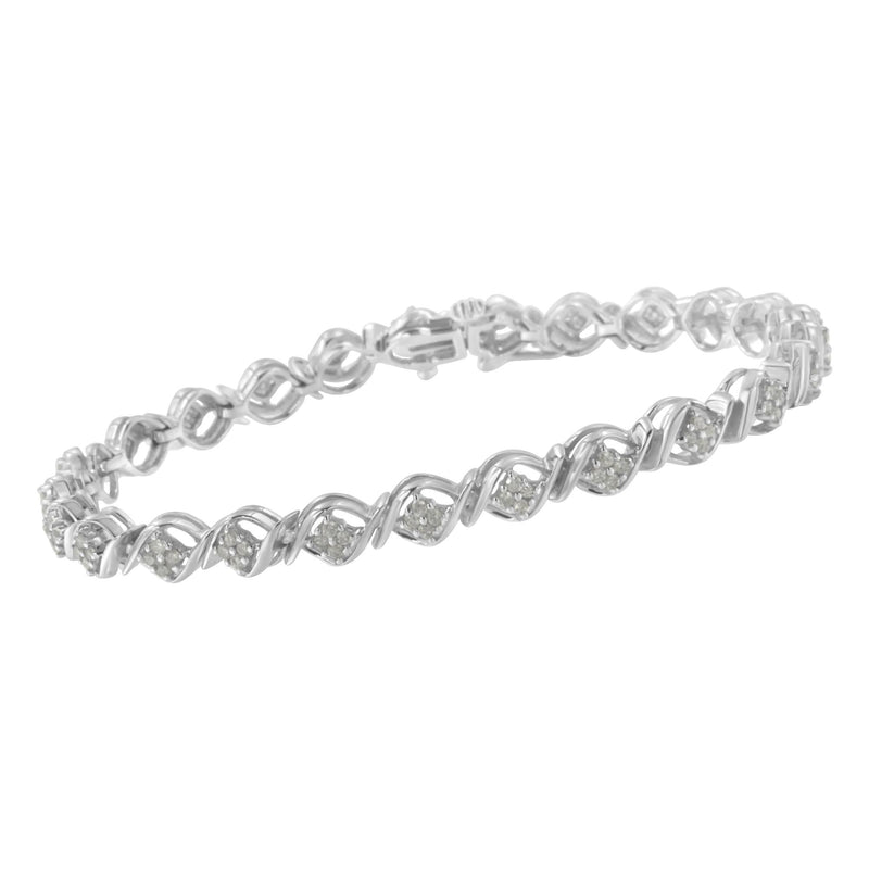 Sterling Silver Diamond Cluster Link Bracelet (1 Cttw, I-J Color, I2-I3 Clarity)