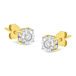 10K Yellow Gold Plated Sterling Silver 1/2 Cttw Miracle Set Diamond Stud Earring (J-K Color, I2-I3 Clarity)