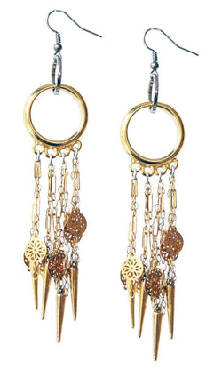 Chandelier Earrings in 18kt Gold Plated Flower Chains With Studs