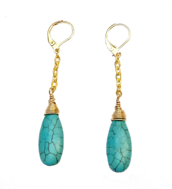 Turquoise Long Drop - Gold or Silver