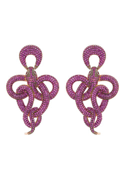 Viper Snake Drop Earrings Rosegold Ruby