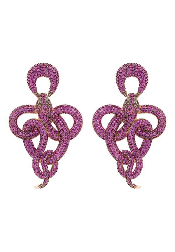 Viper Snake Drop Earrings Rosegold Ruby