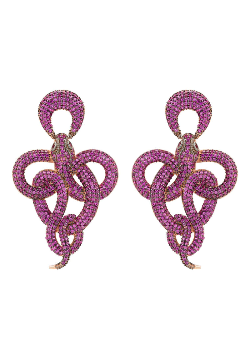 Viper Snake Drop Earrings Rosegold Ruby