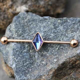 Rose Gold Plated Rhombus Shape CZ Industrial Barbell