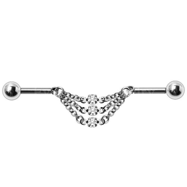 316L Stainless Steel Jeweled Triple Chain Industrial Barbell