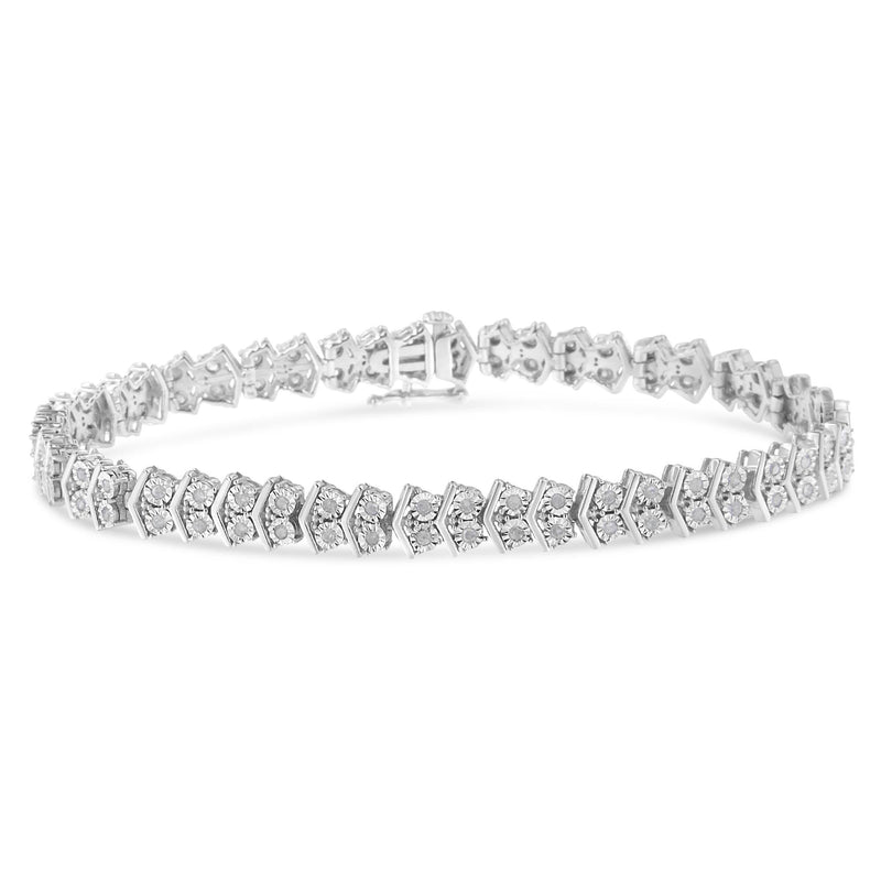 .925 Sterling Silver 1.0 Cttw Chevron 2 Stone Arrow Link Tennis Bracelet (I-J Color, I3 Clarity) - 7”