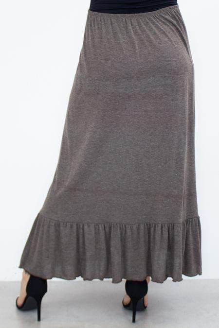 Flared Bottom Solid Long Skirt - Brown