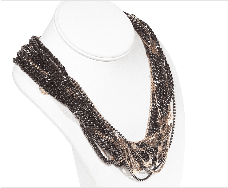 Beaded and Swarovski Adorned Crystal Necklace in Gun Metal and 18kt Gold Plated.