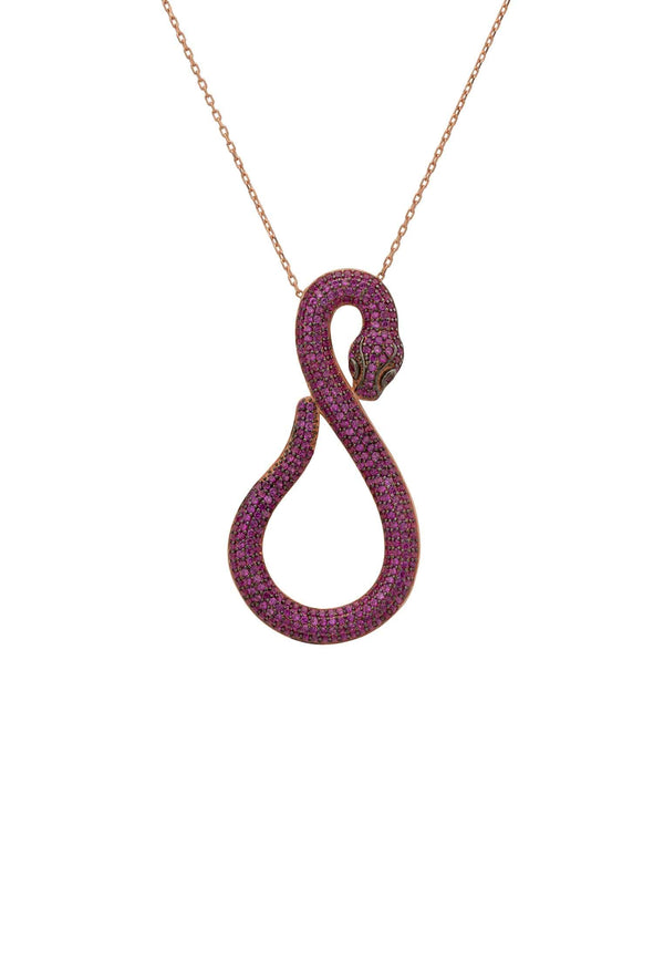 Asp Snake Pendant Necklace Rosegold Ruby