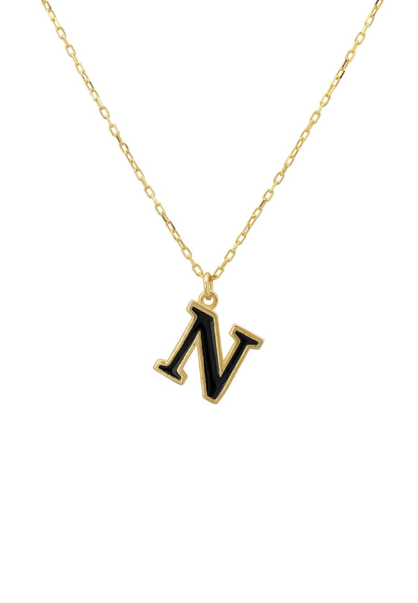 Initial Enamel Necklace Gold N