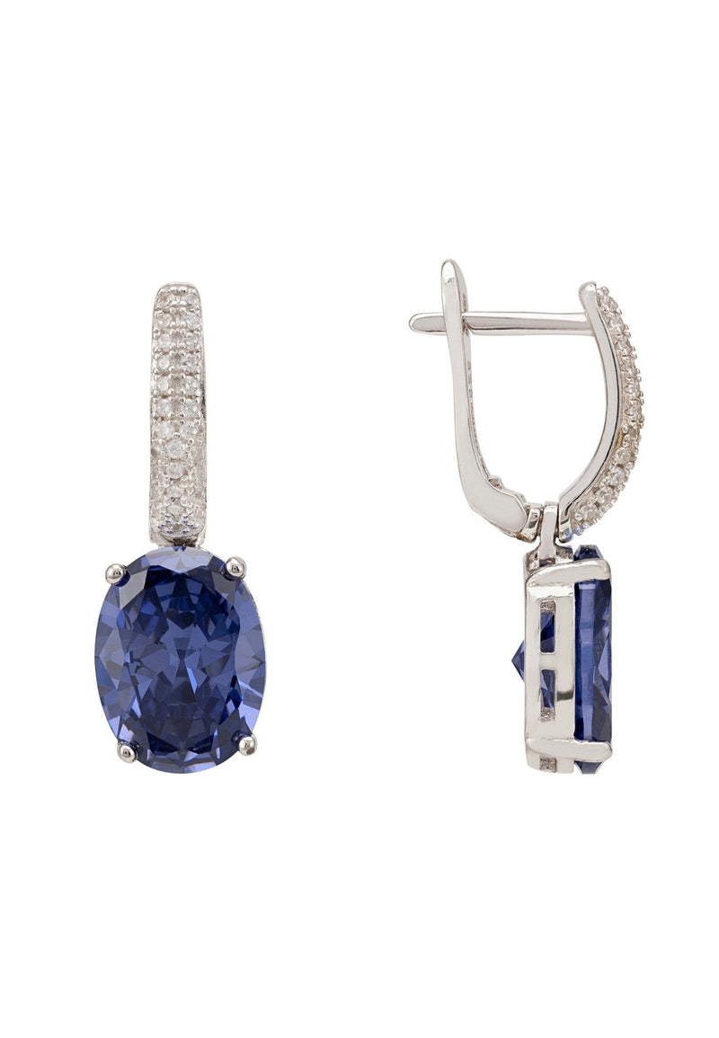 Alexandra Oval Drop Earrings Silver Tanzanite