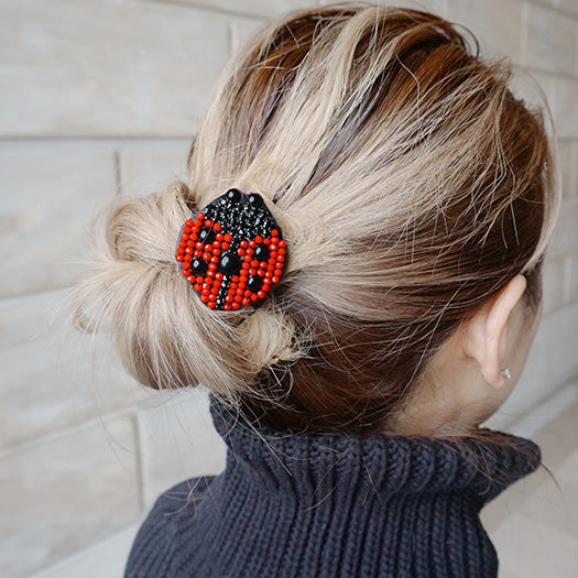 Ladybug- Hair Tie-Red Embellished Motifs