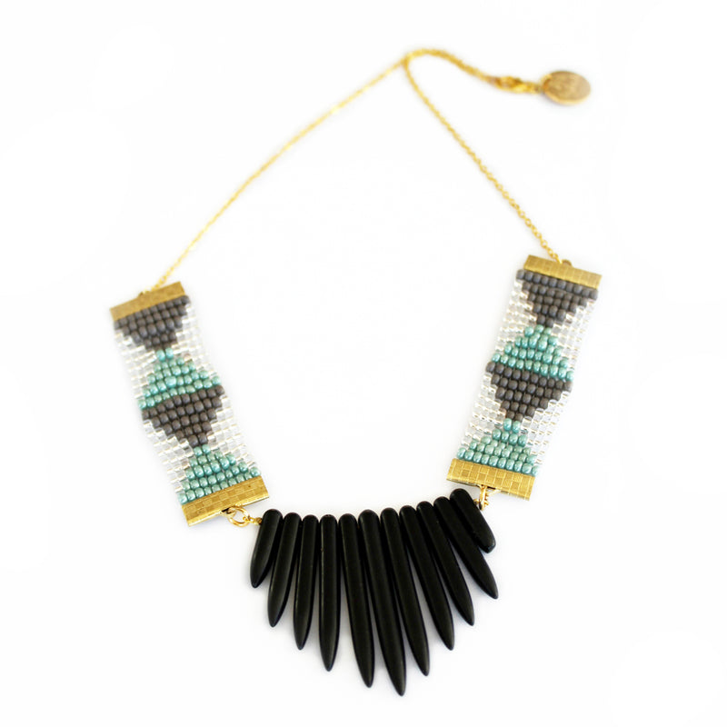 Adorn Spike Necklace - Grey and Green With Black Spikes