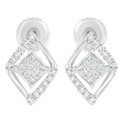 10K White Gold 1/3 Cttw Princess-Cut Diamond Double Triangle Composite Stud Earrings (H-I Color, SI1-SI2 Clarity)