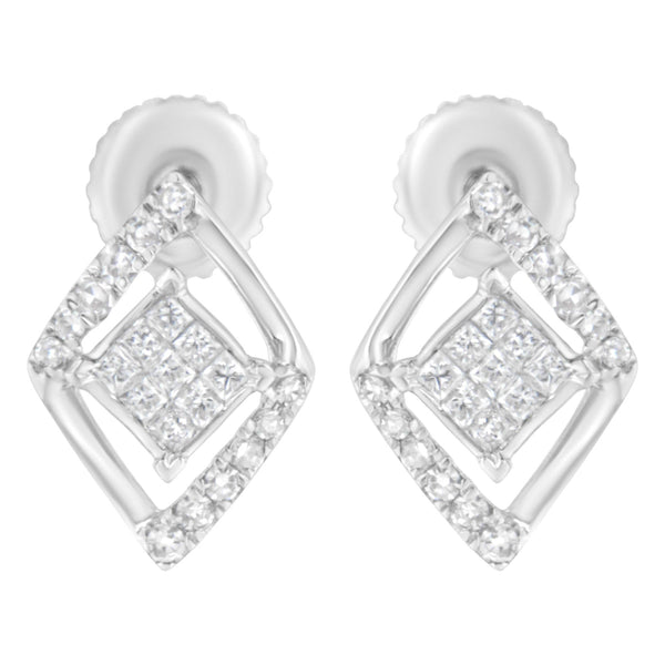 10K White Gold 1/3 Cttw Princess-Cut Diamond Double Triangle Composite Stud Earrings (H-I Color, SI1-SI2 Clarity)