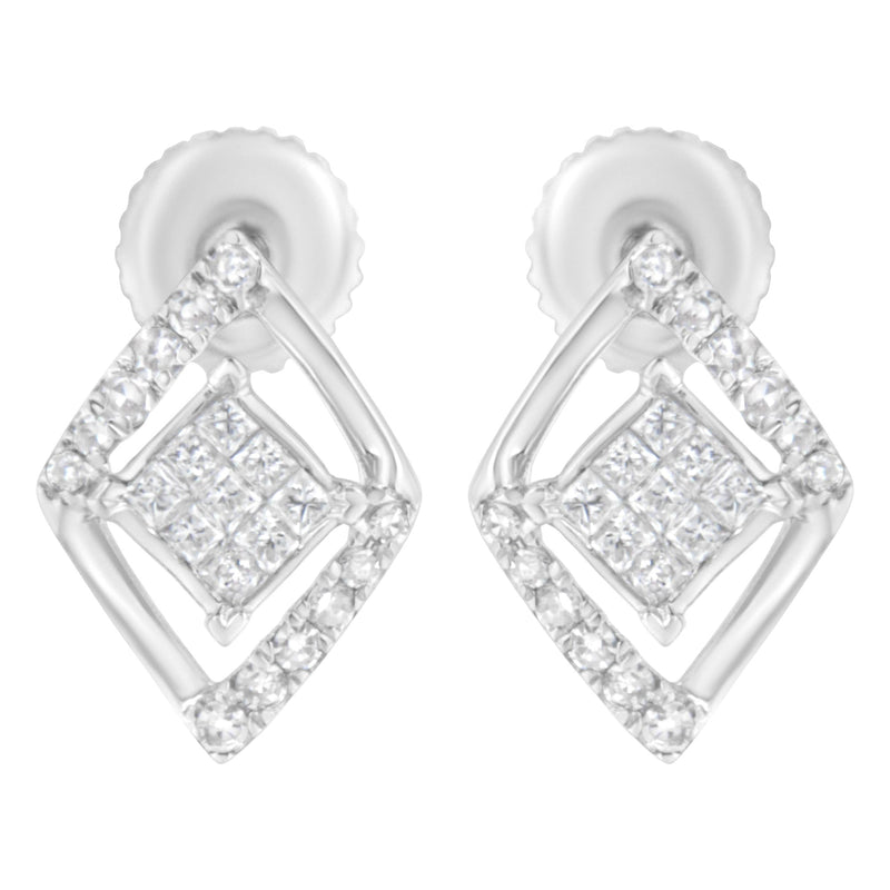 10K White Gold 1/3 Cttw Princess-Cut Diamond Double Triangle Composite Stud Earrings (H-I Color, SI1-SI2 Clarity)