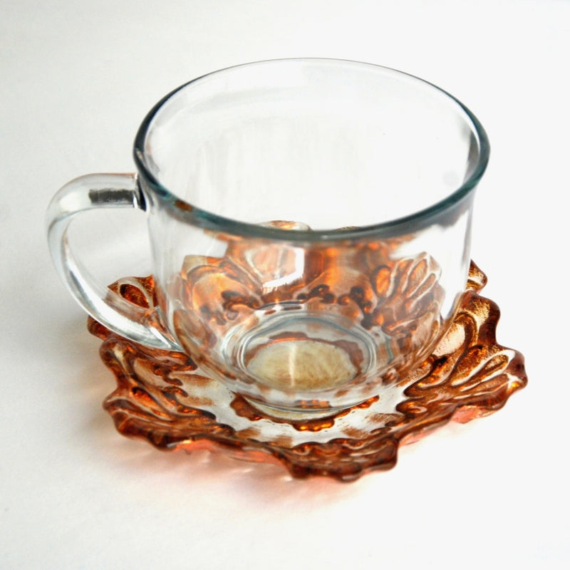 Set/2 LACE 18oz Jumbo Cup and Saucer Copper/Clear