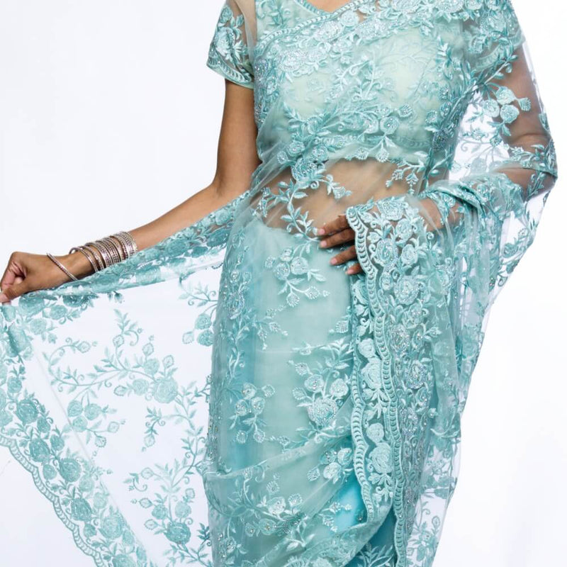 Lightweight Net Saree With Resham Embroidery