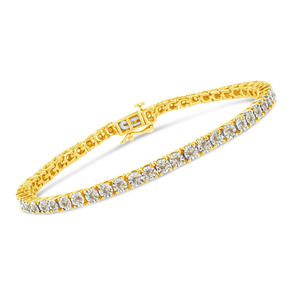 14K Yellow Gold Plated .925 Sterling Silver 3.0 Cttw Miracle-Set Diamond Tennis Bracelet (L-M Color, I2-I3 Clarity) - 7.