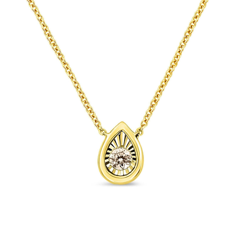 10K Yellow Gold Plated .925 Sterling Silver 1/10 Cttw Miracle Set Round Diamond Square Box Shape 18" Pendant Necklace (K