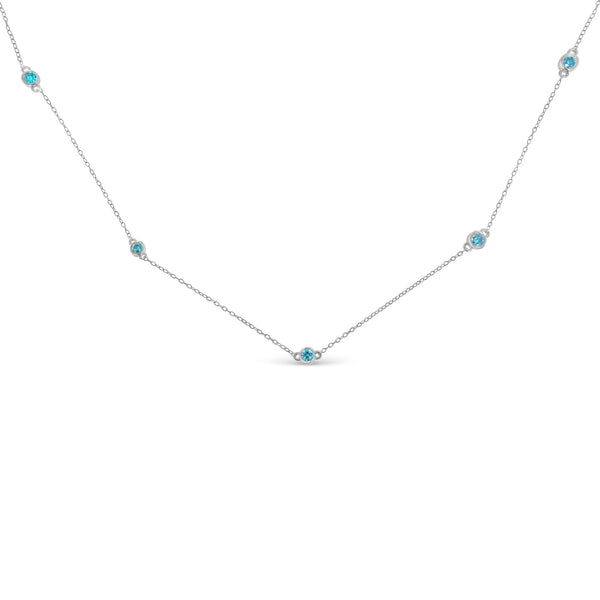 Sterling Silver Treated Diamond by Yard Necklace (1/2 Cttw, Blue Color, I2-I3 Clarity)