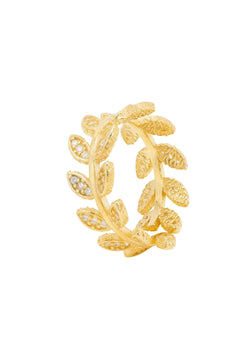 Curled Vine Leaf Adjustable Ring Gold