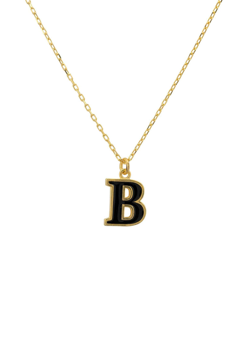 Initial Enamel Necklace Gold B