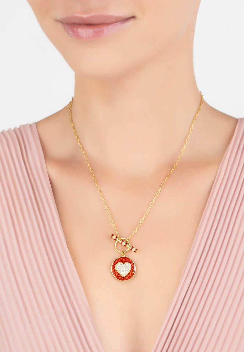 Heart Enamel Lariat Necklace Gold