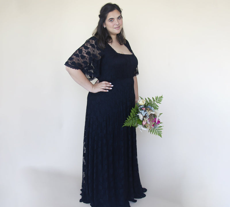 Black Lace Romantic Dress With Butterfly Sleeves  #1343