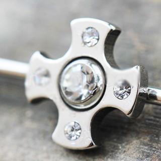 316L Stainless Steel Jeweled Medieval Cross Industrial Barbell
