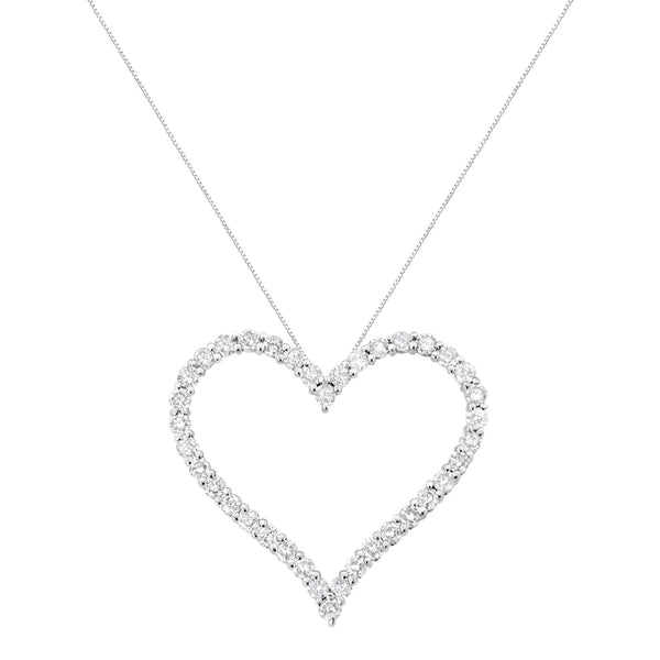 .925 Sterling Silver 3.0 Cttw Round-Cut Diamond Open Heart Pendant Necklace (I-J Color, I2-I3 Clarity) - 18"