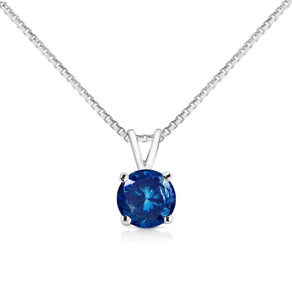 14K White Gold 1/2 Cttw Round Brilliant Cut Lab Grown Blue Diamond 4-Prong Solitaire Pendant Necklace (Blue Color, VVS2-