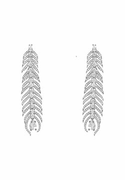 Peacock Feather Elongated Drop Earrings Silver