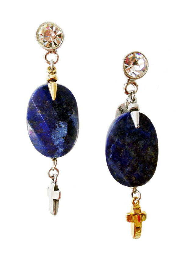 Dangle and Drop Earrings With Blue Lapis Lazuli Stones, Rhinestones, Brass and Charms. Boho Chic Earrings, Boho Chic Jew