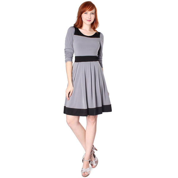 Evanese Women's Casual Two Tone Long Sleeve Knee Length a Line Day Dress