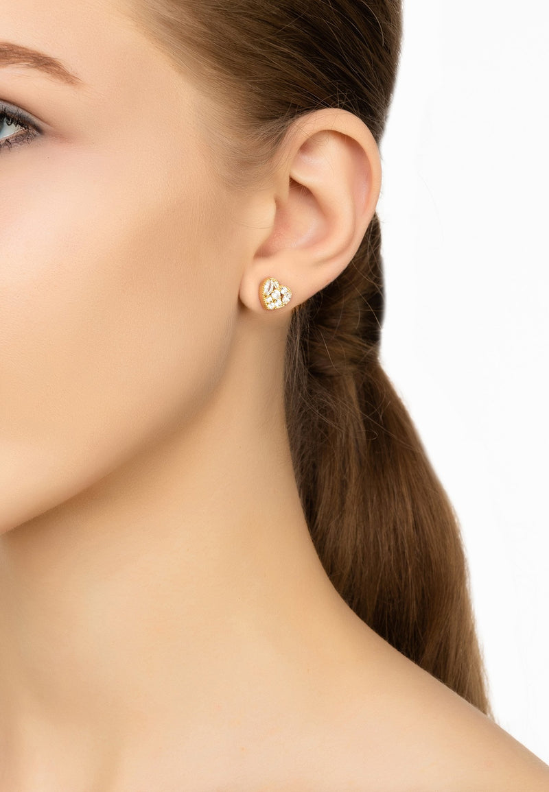 Heart Sparkling Stud Earrings Gold