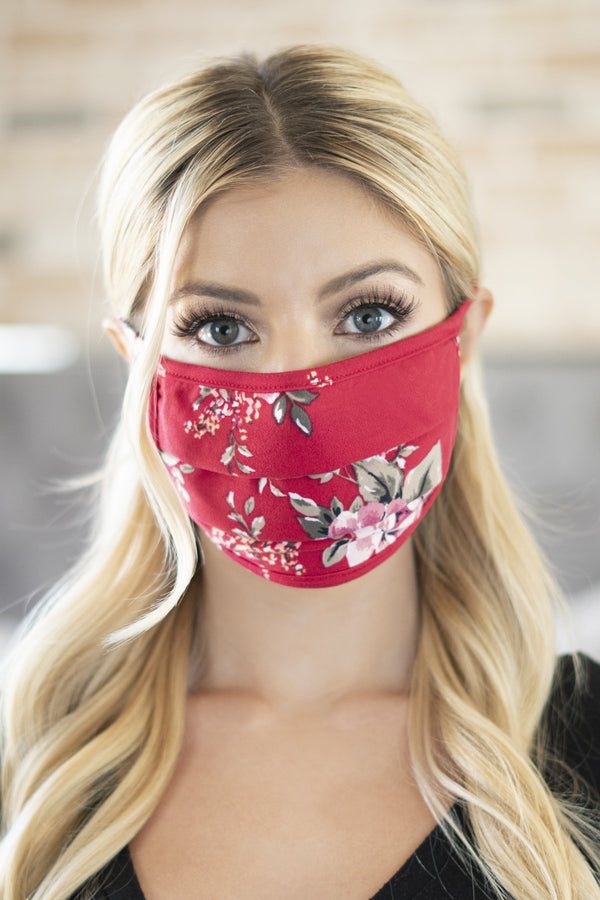 Rfm6006-Rfl080-Rd-Floral Reusable Pleated Face Masks for Adults